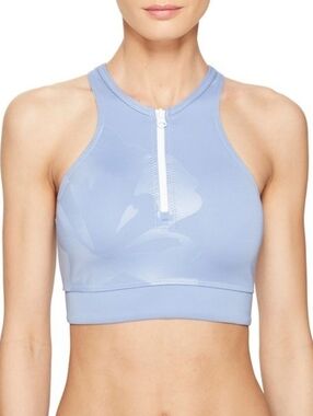 Adidas x Stella McCartney Light Blue Floral Print High Neck Zip Front Sports Bra